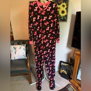 Adult Footie Fleece Pajamas Pink Scotty Dogs